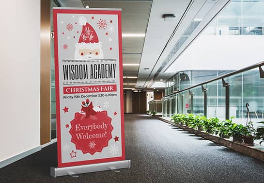 Christmas indoor banner for school with Christmas fair details
