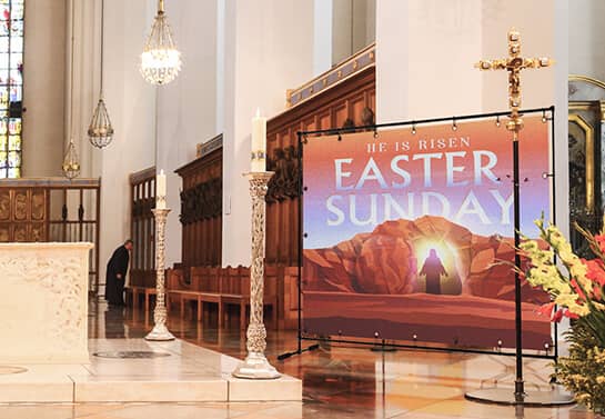 Easter wall decoration idea for church displaying the words Easter Sunday