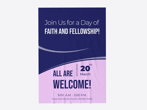 Welcome sign for church inviting everyone to Faith and Fellowship Day