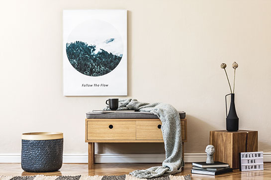 decorating idea for study guest room with a nature scene circle-shaped print 