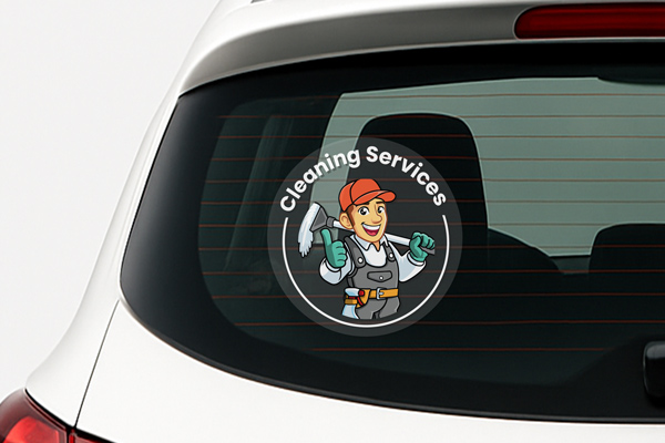 Cleaning services clear car decal on back window.