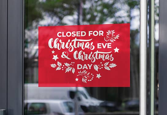 red closed on Christmas Eve and Christmas Day sign for window decorations