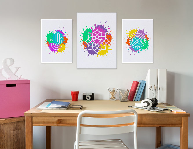 Colorful wall art ideas with different symbols showcased in an abstract style