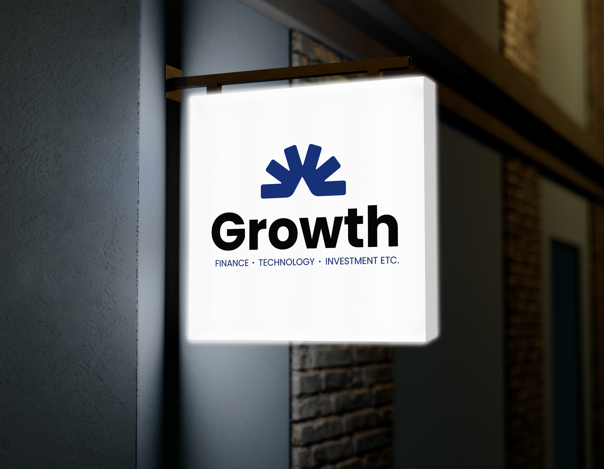 Branding lightbox sign featuring the company's logo and name.