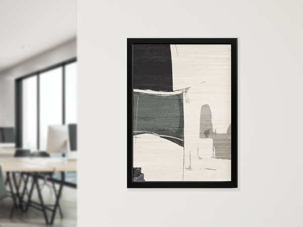 A minimalistic framed canvas prints for commercial spaces in black, white and grey.