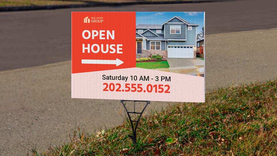 Durable corrugated plastic signs perfect for real estate listings and outdoor displays