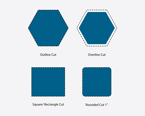 Different shape options for custom car window decals including cut styles.