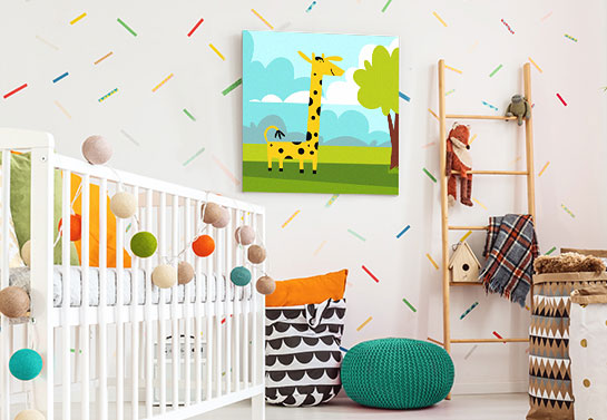 cute giraffe illustration canvas print idea for kid's room decorating