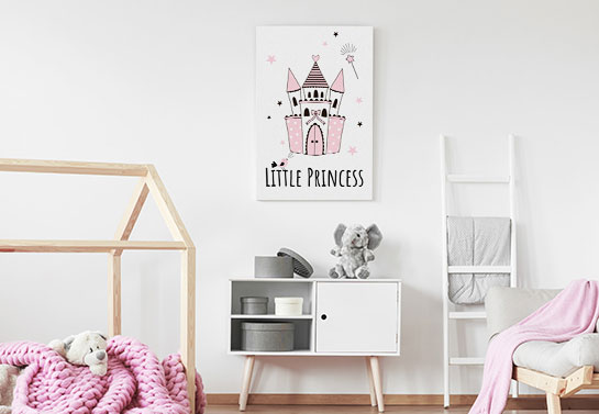 cute girl's room canvas idea in pink and white color scheme