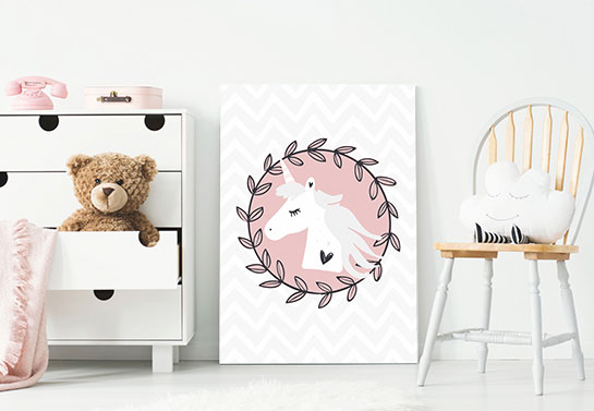 cute unicorn canvas print idea in pink and white color scheme for girl's room decorating