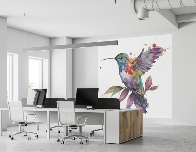 Office large peel and stick wall decal with a hummingbird illustration for interior design