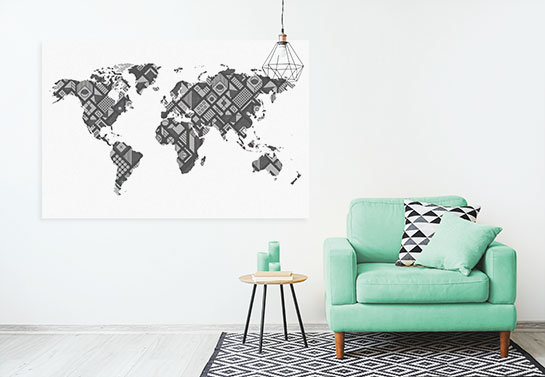 world map wall decor office guest room idea 