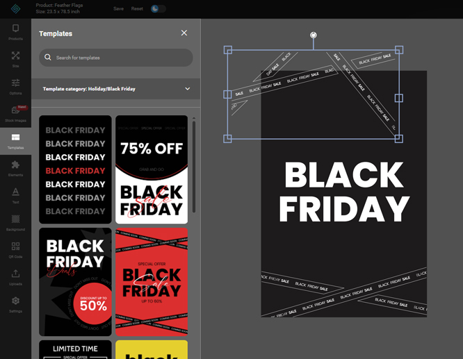 An image showcasing how people can create their own designs for a black friday sign with Square Signs design tool and templates.