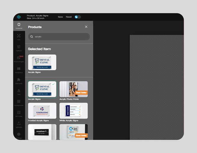 Select the product you want from the design tool.