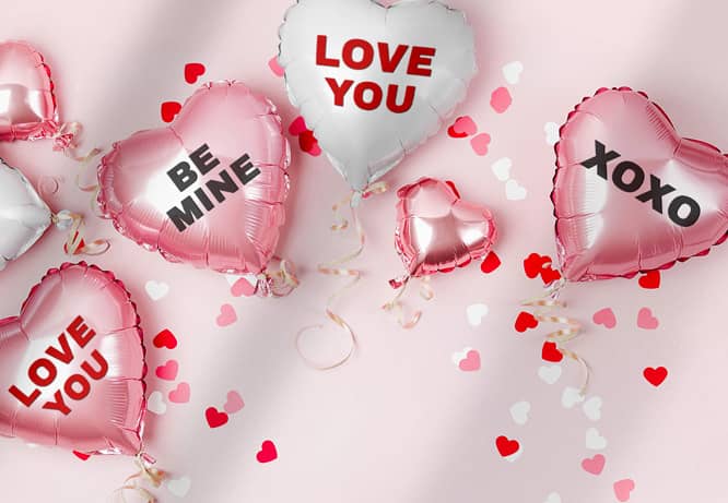 DIY Valentine decoration with adhesives adhered to balloons
