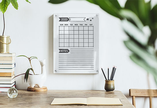 decorating idea for a study guest room with a dry-erase calendar to take notes