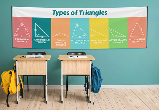 educational classroom banner idea displaying the types of triangles
