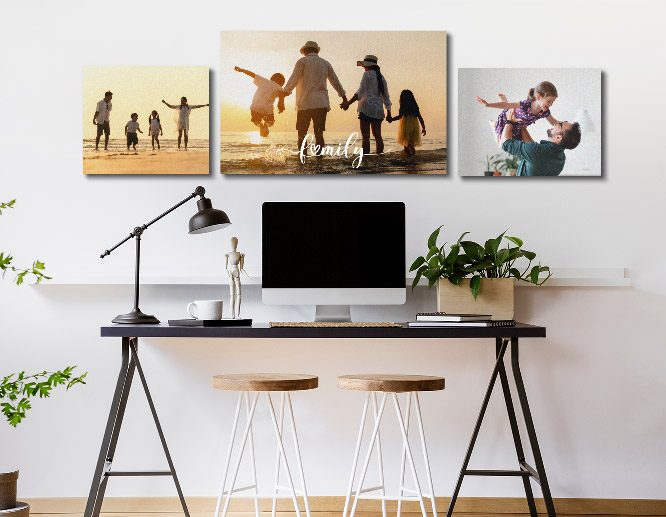 Family photo custom wall art collage displayed on a white wall