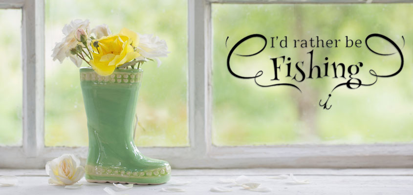 home window decorating idea with a fishing quote decal