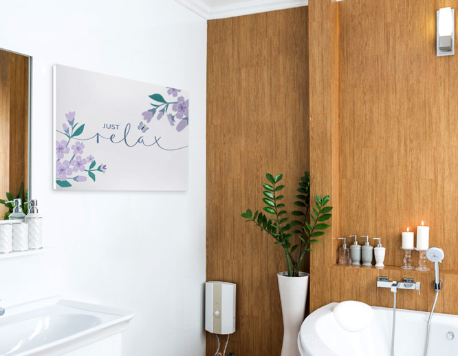 floral modern bathroom wall art with lilac patterns and inspiring texts