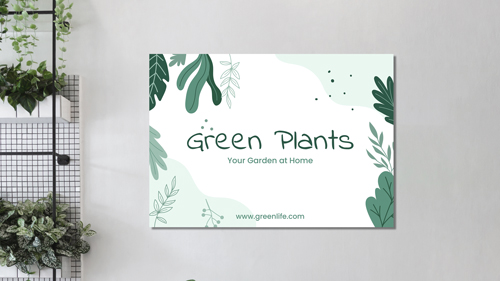 A wall-mounted gatorboard sign with floral designs showcasing a flower shop advertisement.