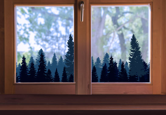 forest print bay window decoration idea