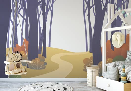 kids room wall idea with large forest themed graphics