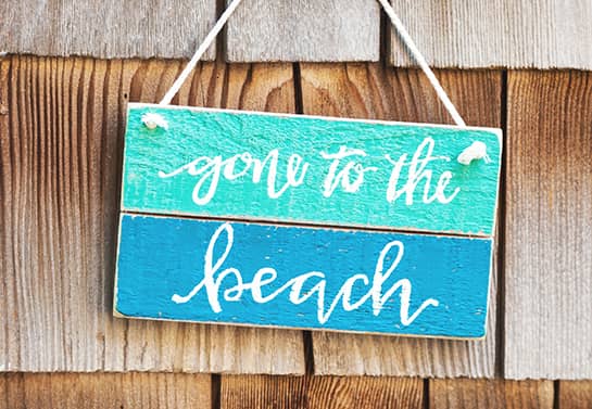 funny wood sign idea in a rustic style with the phrase Gone to the Beach