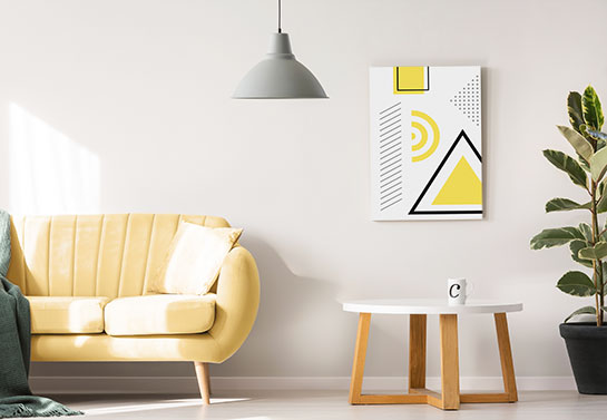 decorating idea for study guest room with a geometric canvas wall art
