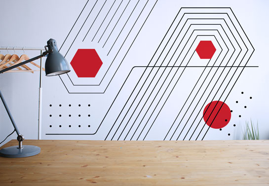geometric print wall decal for an on a budget home office decorating