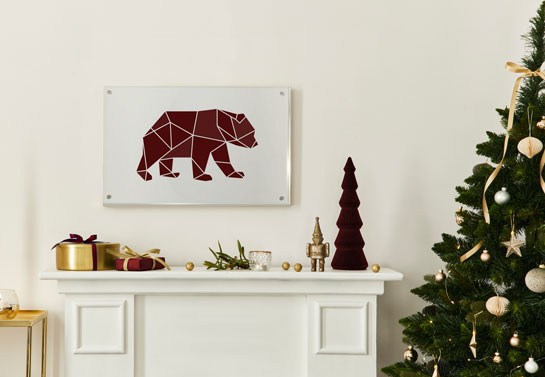 Kris Jenner Christmas decorations style acrylic wall art with a bear print
