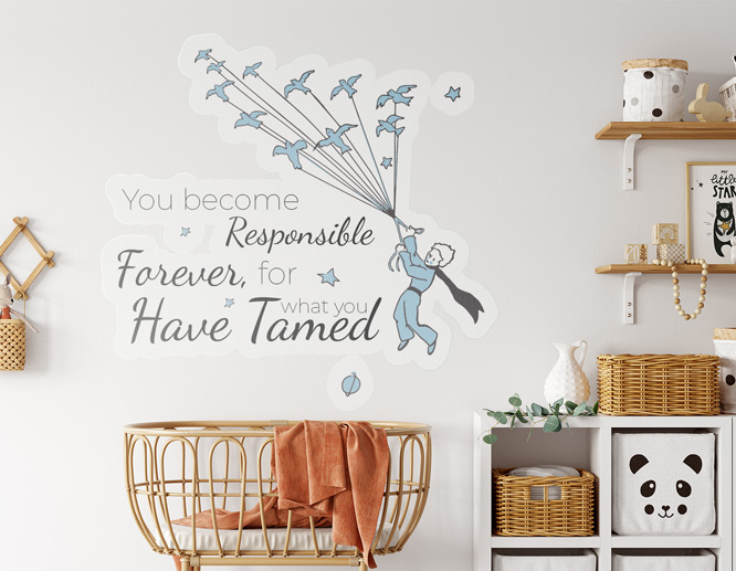 Bedroom wall decal idea with the little prince image and the famous quote