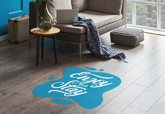 guest room home office decorating idea with a blue sticker on the floor