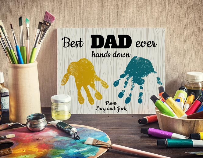 handprints Father's Day gift idea in a rustic style