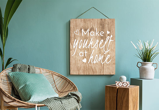 decorating idea for study guest room with a hanging printed sign
