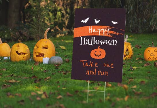 free standing Happy Halloween yard sign in black