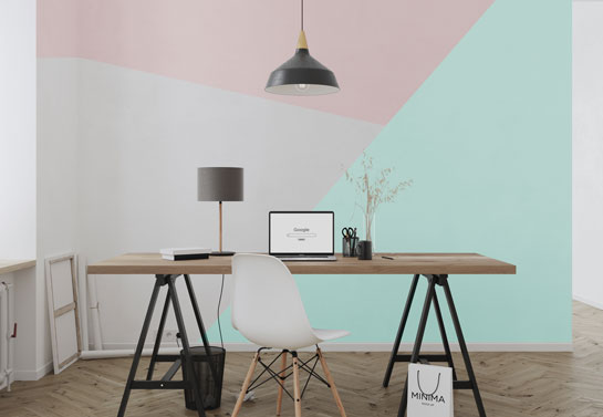 eclectic home office decorating idea with geometric painting
