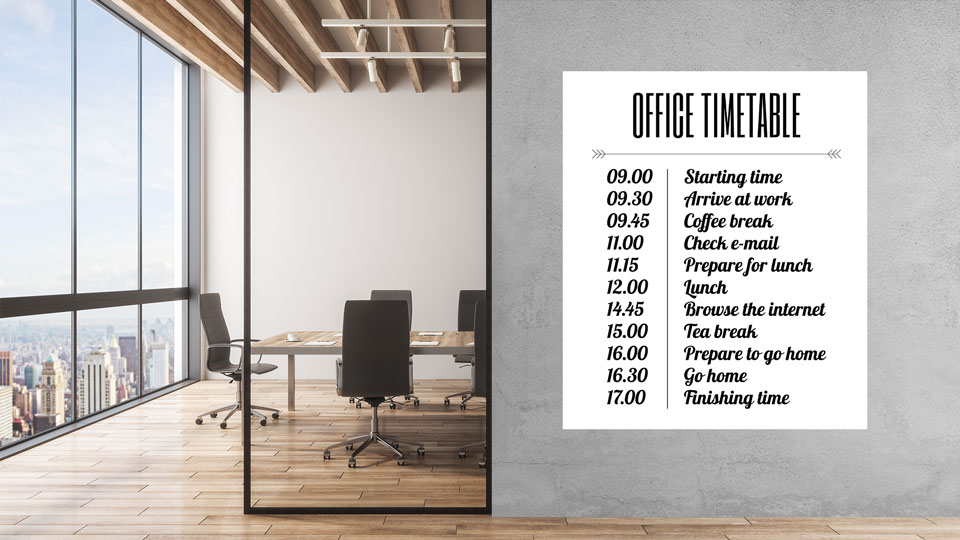 Rectangle office wall decal with informative content