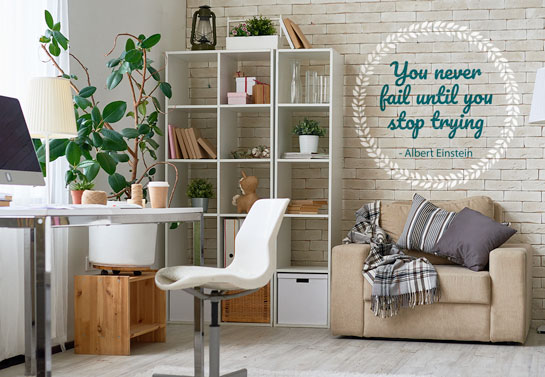 inspirational decorating idea for home office guest room with a printed quote on the wall