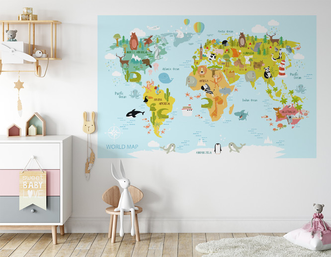 Home wall decal with jungle animals map