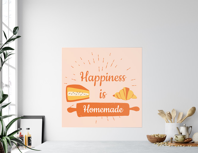 Inspiring kitchen peel and stick wall decal displaying a quote and pastry illustrations