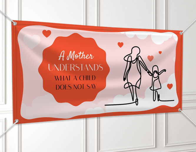 Large cute Mother's Day sign backdrop in red attached to a blank wall