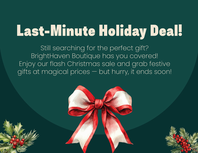 Last-minute holiday deal giveaway program announcement with a ribbon on a green background