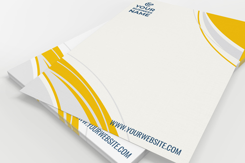 Letterhead printing paper material design with bold yellow and gray curved accents