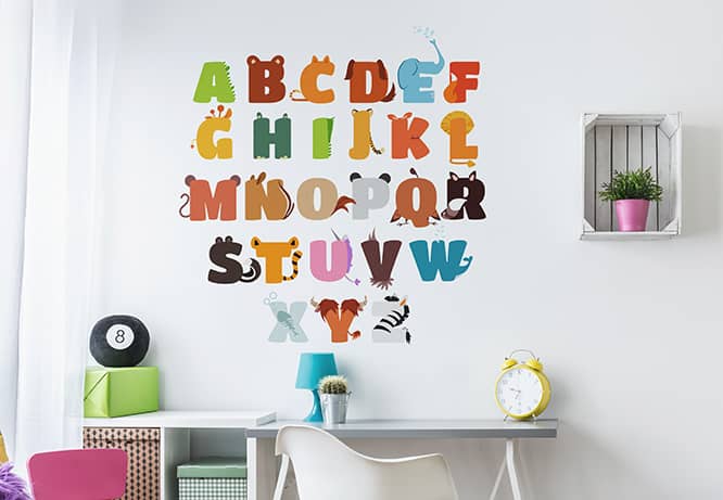 Kids bedroom wall art idea with letters to teach reading