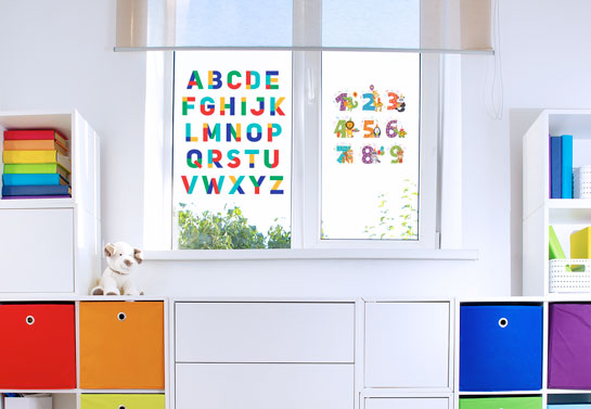 letters and numbers kid's room window decor