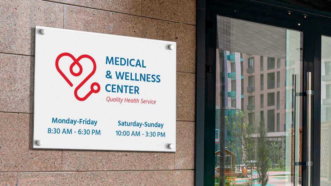 Durable aluminum signs featuring medical center hours ideal for clinic entrances.