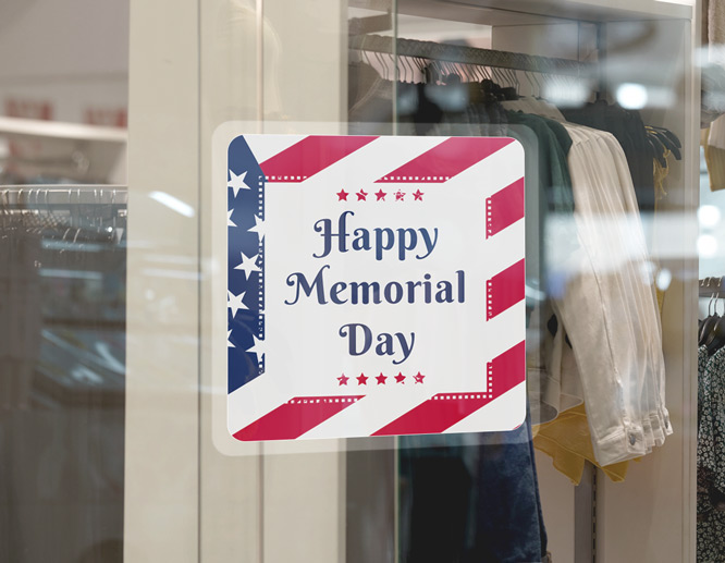 Middle-sized, square Memorial Day closed sign for retail stores
