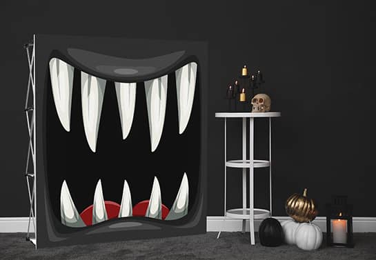 black Halloween backdrop displaying a monster mouth