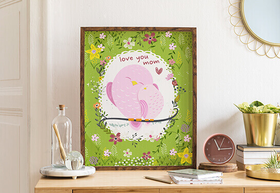 Mother's day drawing woodwork idea displaying cute birds and floral prints